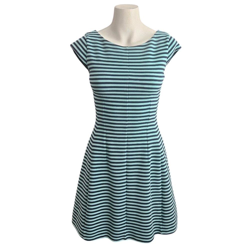 Lilly Pulitzer Briella Dress‎ XS Teal/Navy Stripes Fit & Flare Coastal Preppy